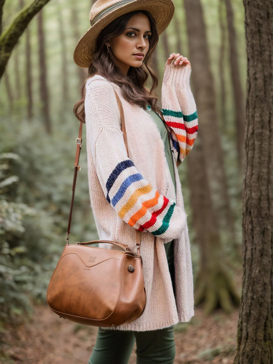 Striped Open Front Long Sleeve Cardigan - Image 3