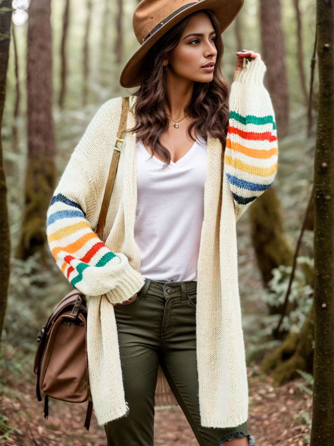 Striped Open Front Long Sleeve Cardigan - Image 4