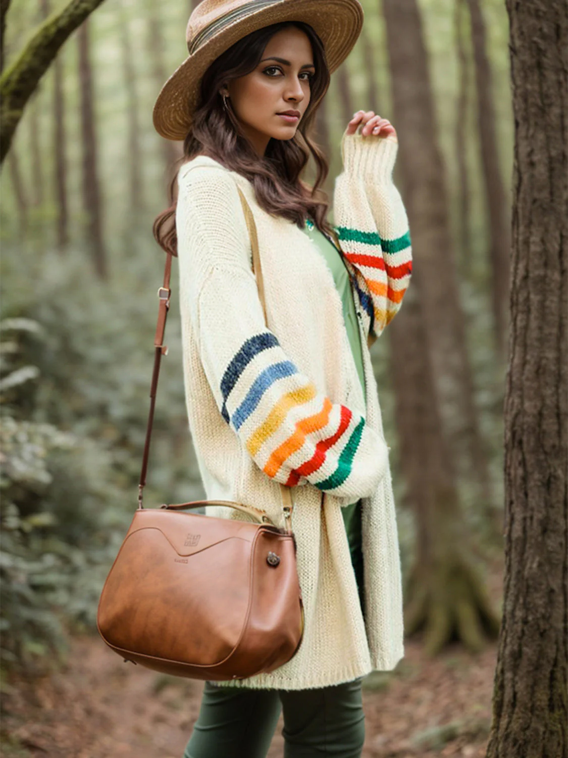 Striped Open Front Long Sleeve Cardigan - Image 5