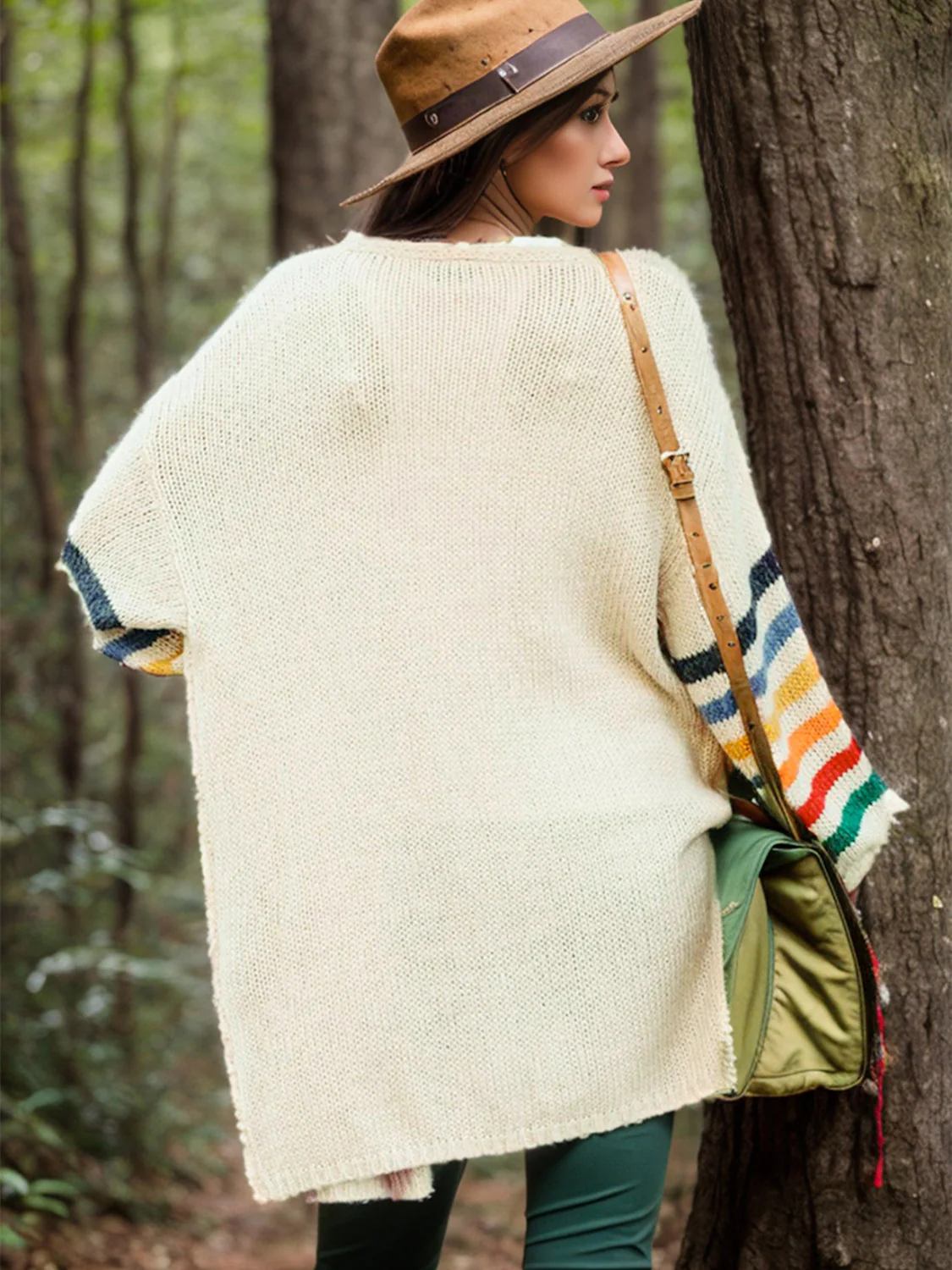 Striped Open Front Long Sleeve Cardigan - Image 6