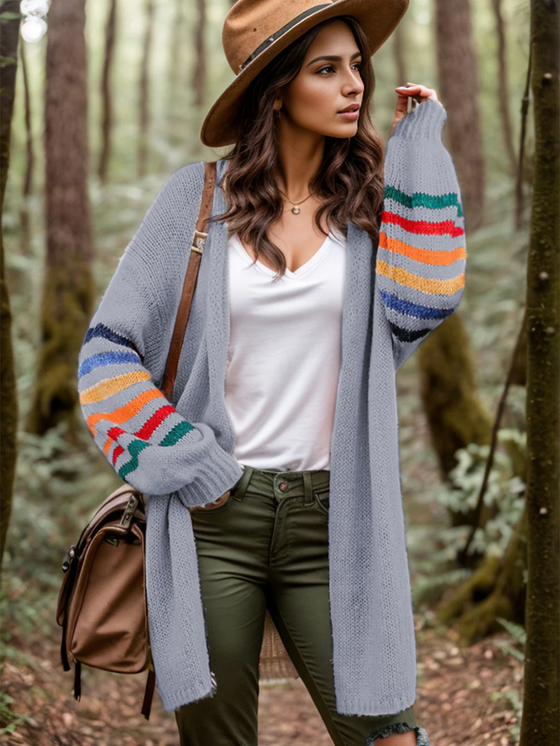 Striped Open Front Long Sleeve Cardigan - Image 7