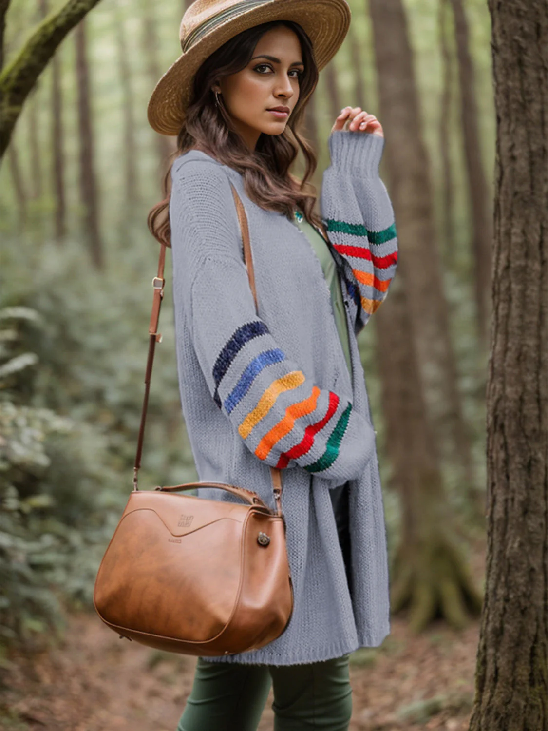 Striped Open Front Long Sleeve Cardigan - Image 8