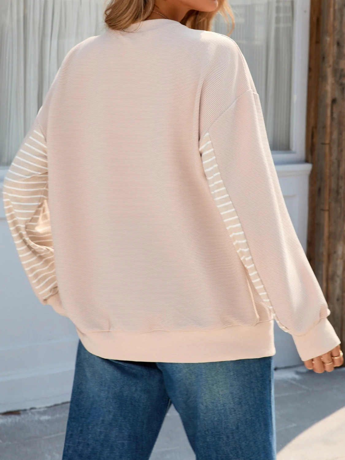 Striped Patchwork Long Sleeve Sweatshirt - Image 2