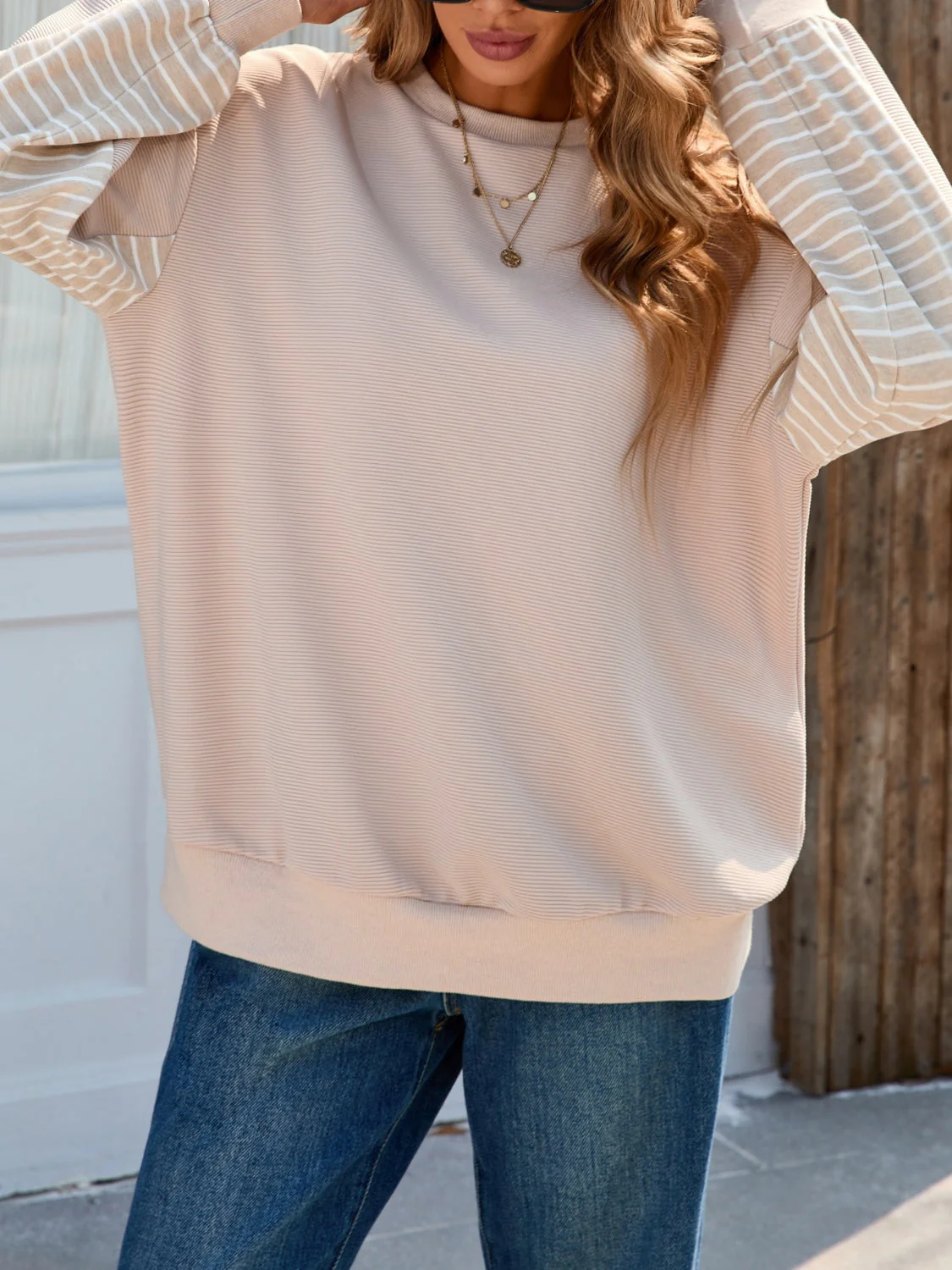 Striped Patchwork Long Sleeve Sweatshirt - Image 3