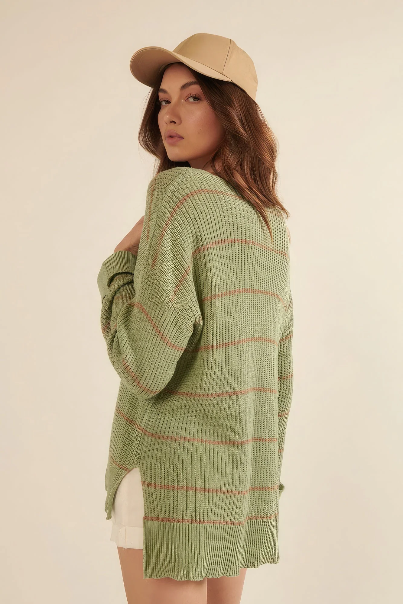 Striped Rib-knit Oversized Pocket Sweater - Image 4
