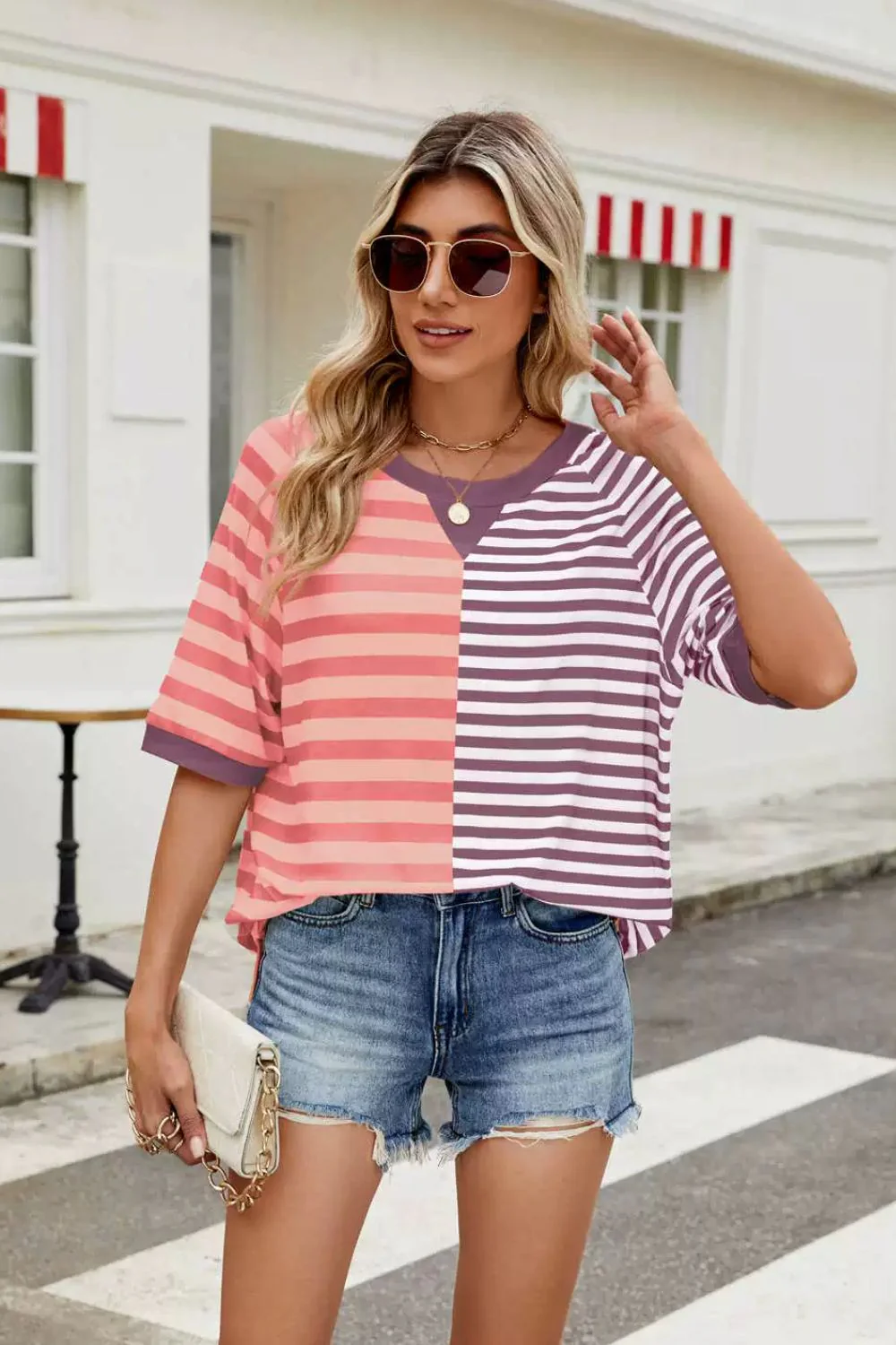 Striped Round Neck Half Sleeve T-Shirt - Image 11