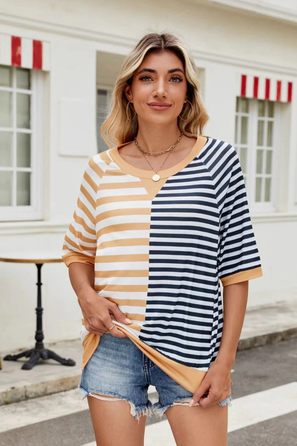 Striped Round Neck Half Sleeve T-Shirt - Image 2