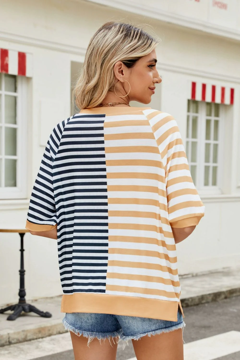 Striped Round Neck Half Sleeve T-Shirt - Image 4