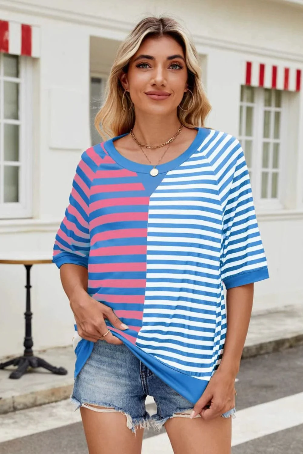 Striped Round Neck Half Sleeve T-Shirt - Image 6