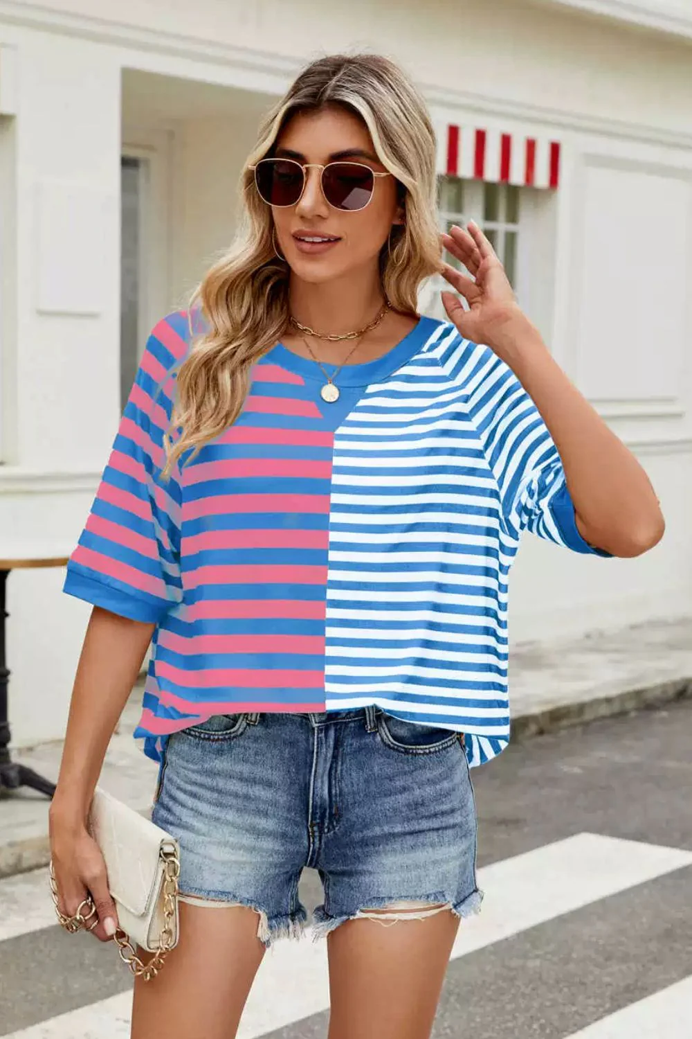Striped Round Neck Half Sleeve T-Shirt - Image 7
