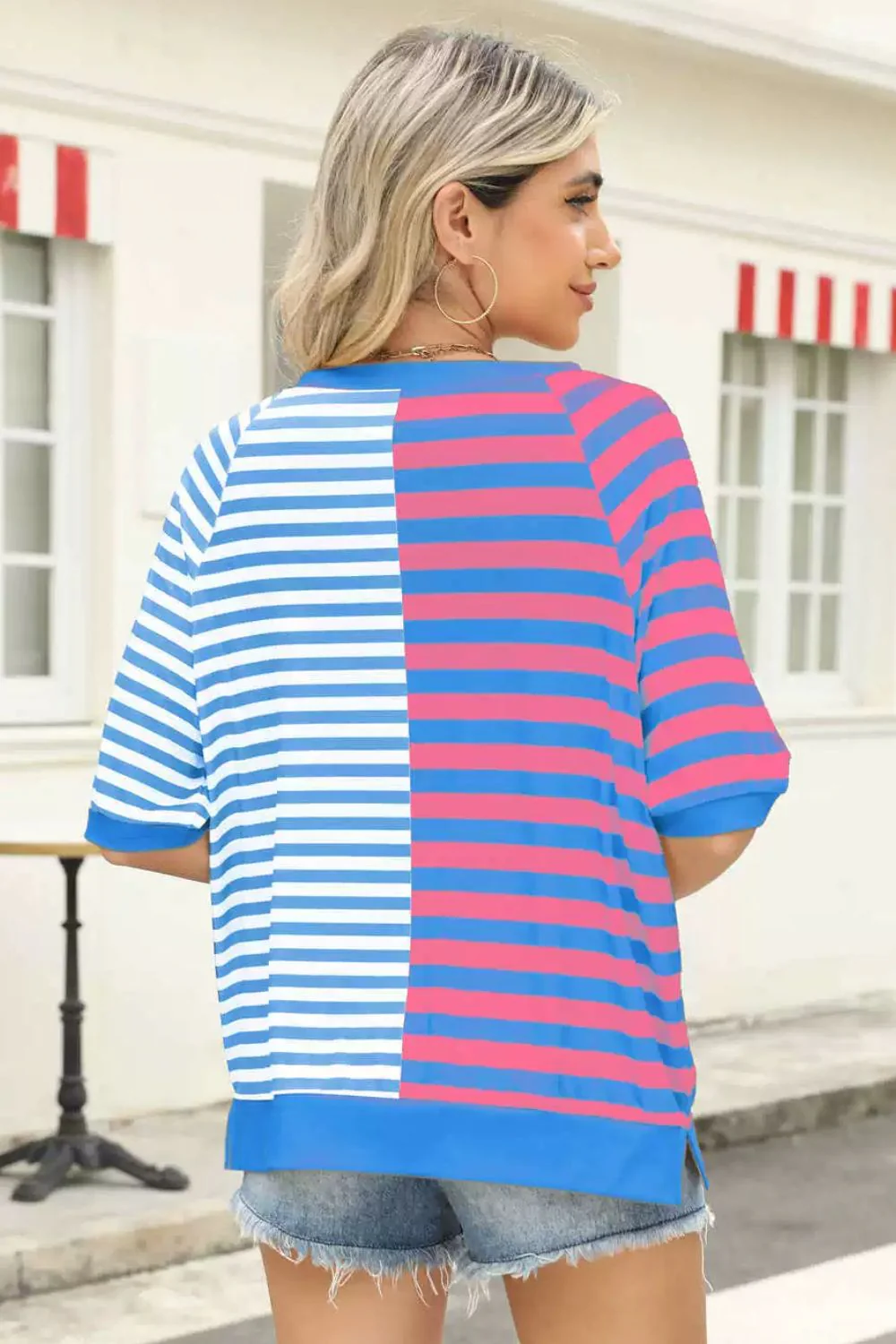 Striped Round Neck Half Sleeve T-Shirt - Image 8