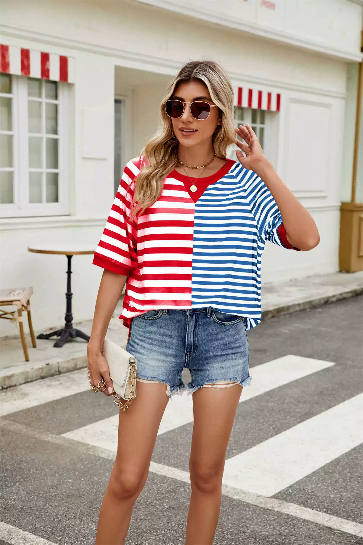 Striped Round Neck Half Sleeve T-Shirt - Image 2