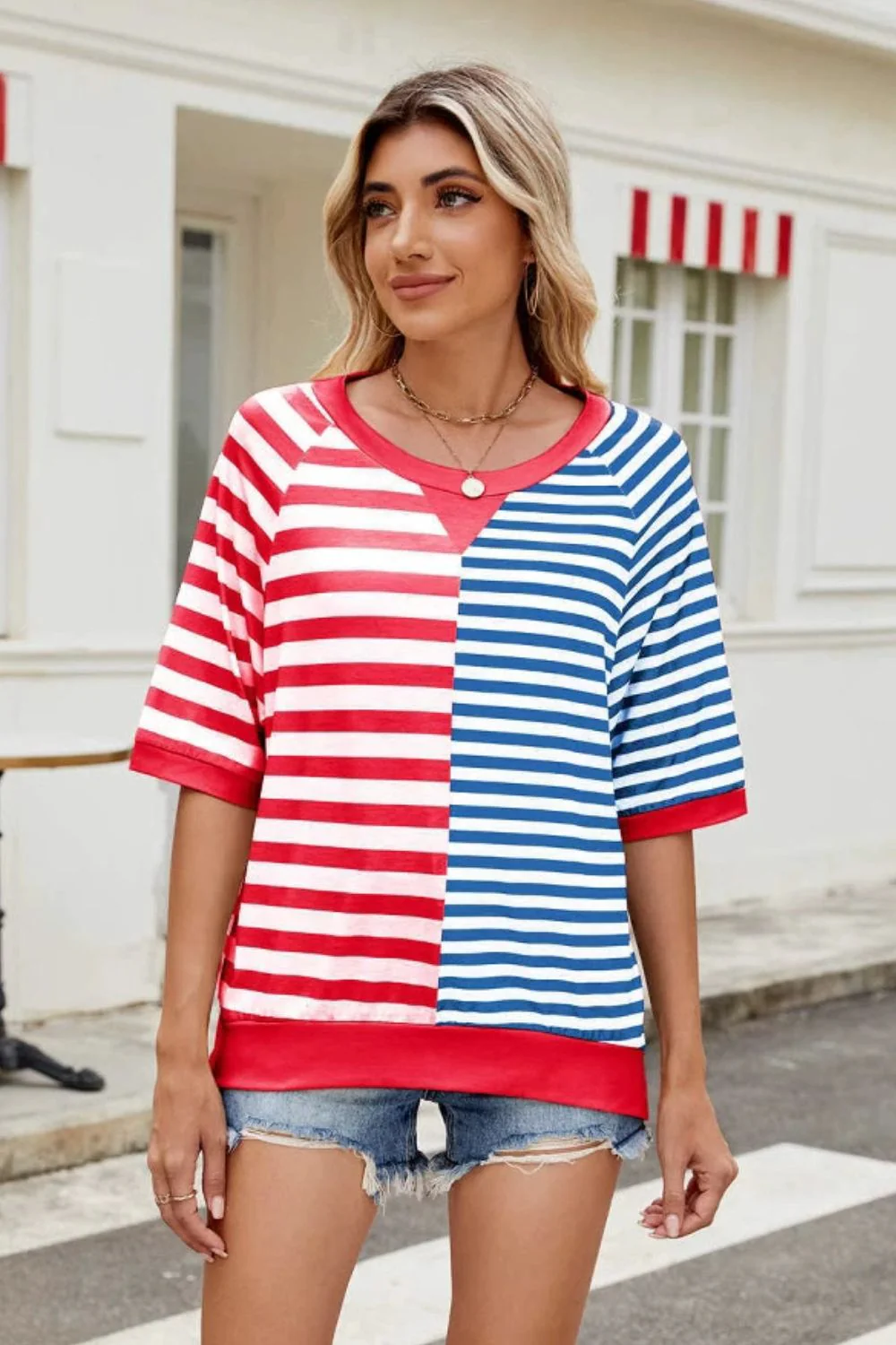 Striped Round Neck Half Sleeve T-Shirt - Image 3