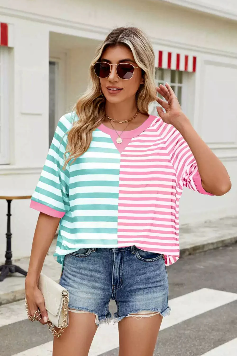 Striped Round Neck Half Sleeve T-Shirt - Image 6