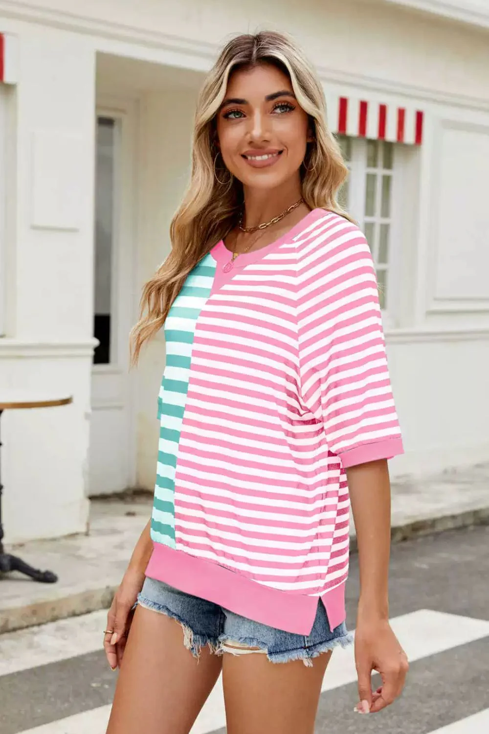 Striped Round Neck Half Sleeve T-Shirt - Image 7