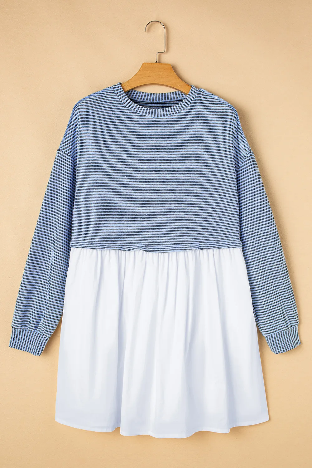 Striped Round Neck Long Sleeve Mini Dress - Image 2