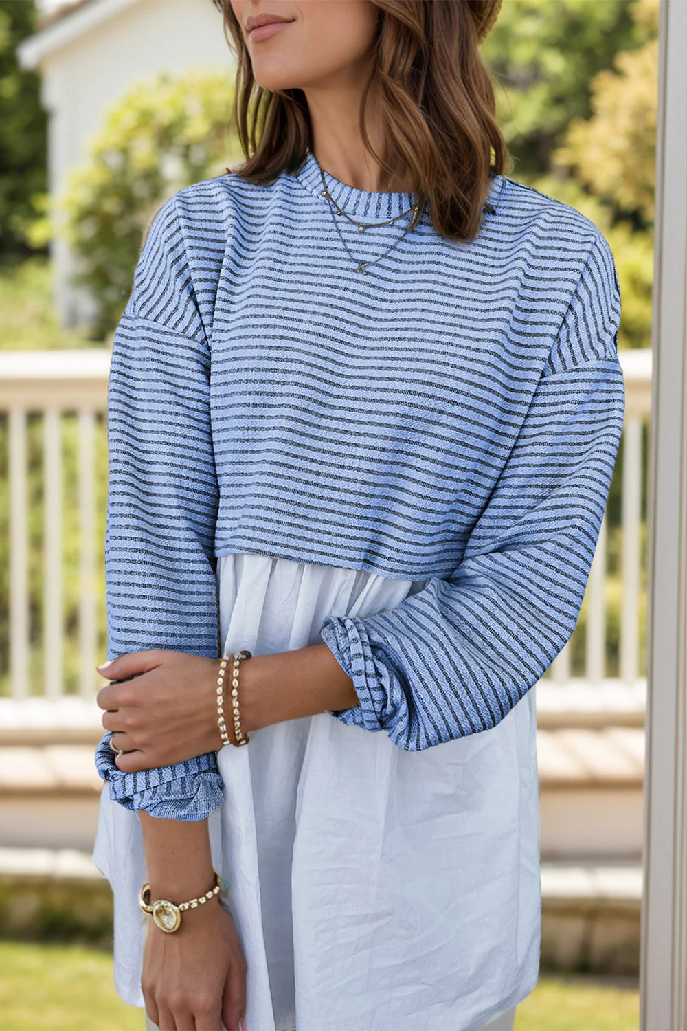 Striped Round Neck Long Sleeve Mini Dress - Image 5