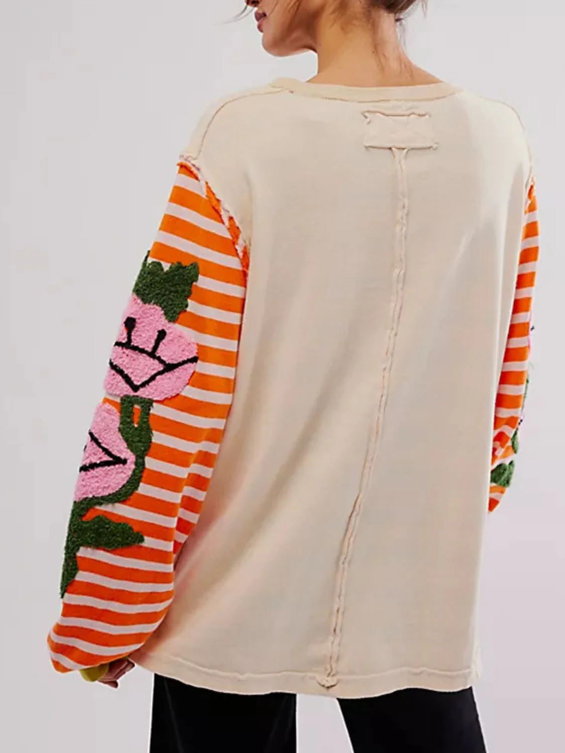 Striped Round Neck Long Sleeve Sweatshirt - Image 2
