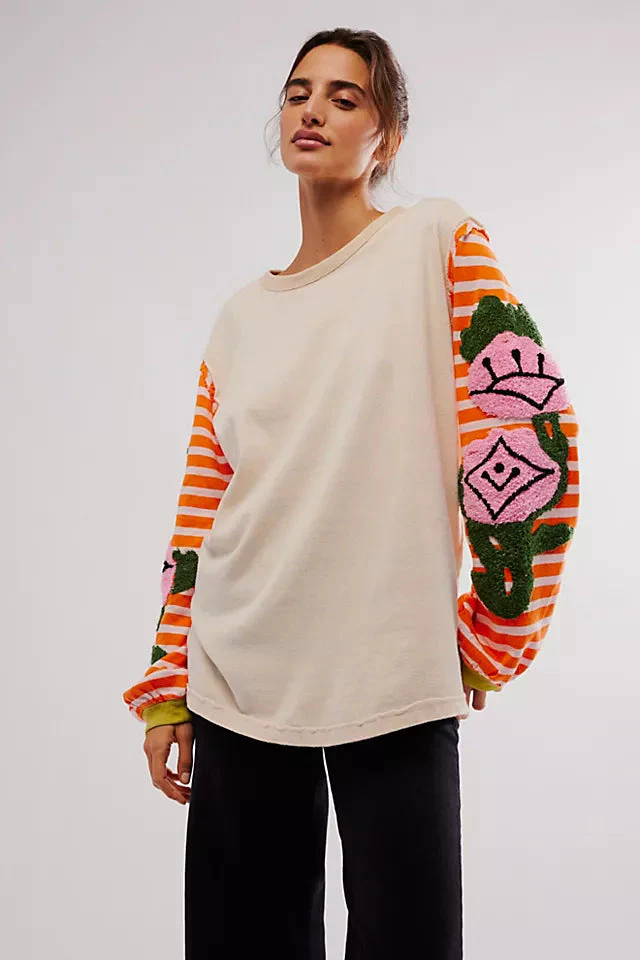 Striped Round Neck Long Sleeve Sweatshirt - Image 9