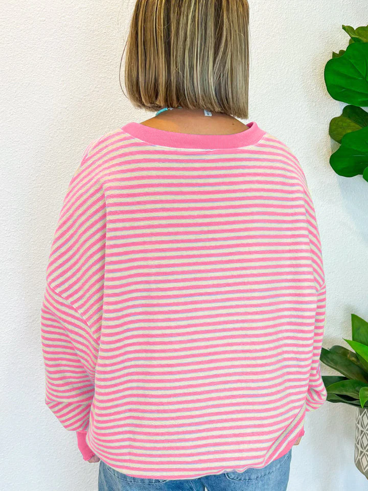 Striped Round Neck Long Sleeve Sweatshirt - Image 2