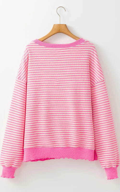 Striped Round Neck Long Sleeve Sweatshirt - Image 3