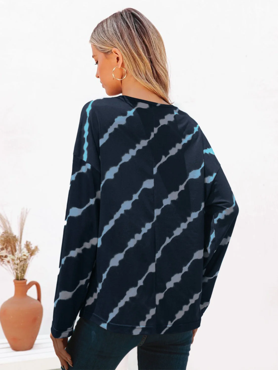 Striped Round Neck Long Sleeve T-Shirt - Image 2