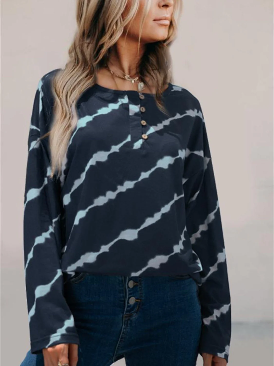 Striped Round Neck Long Sleeve T-Shirt - Image 3