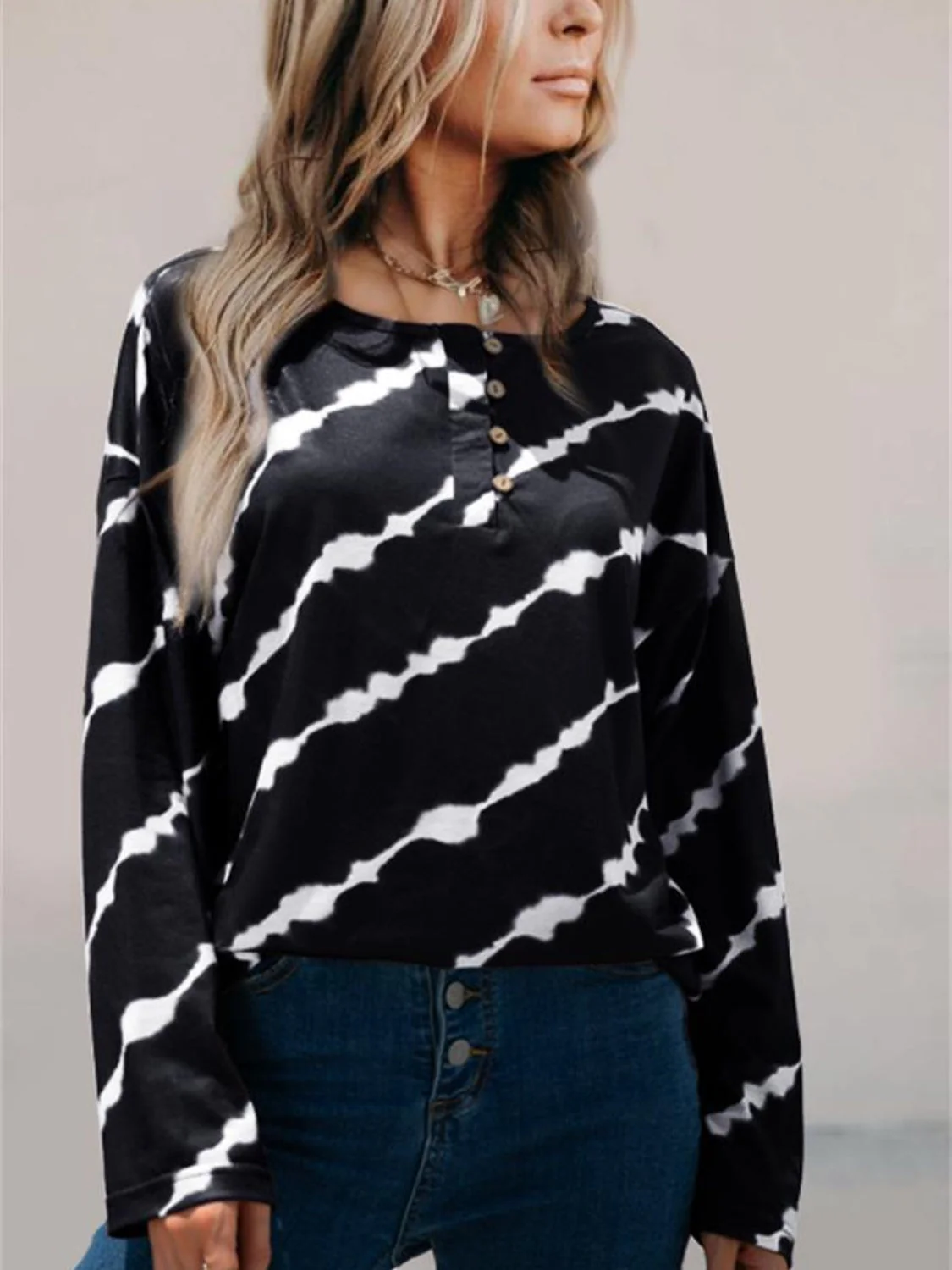 Striped Round Neck Long Sleeve T-Shirt - Image 4