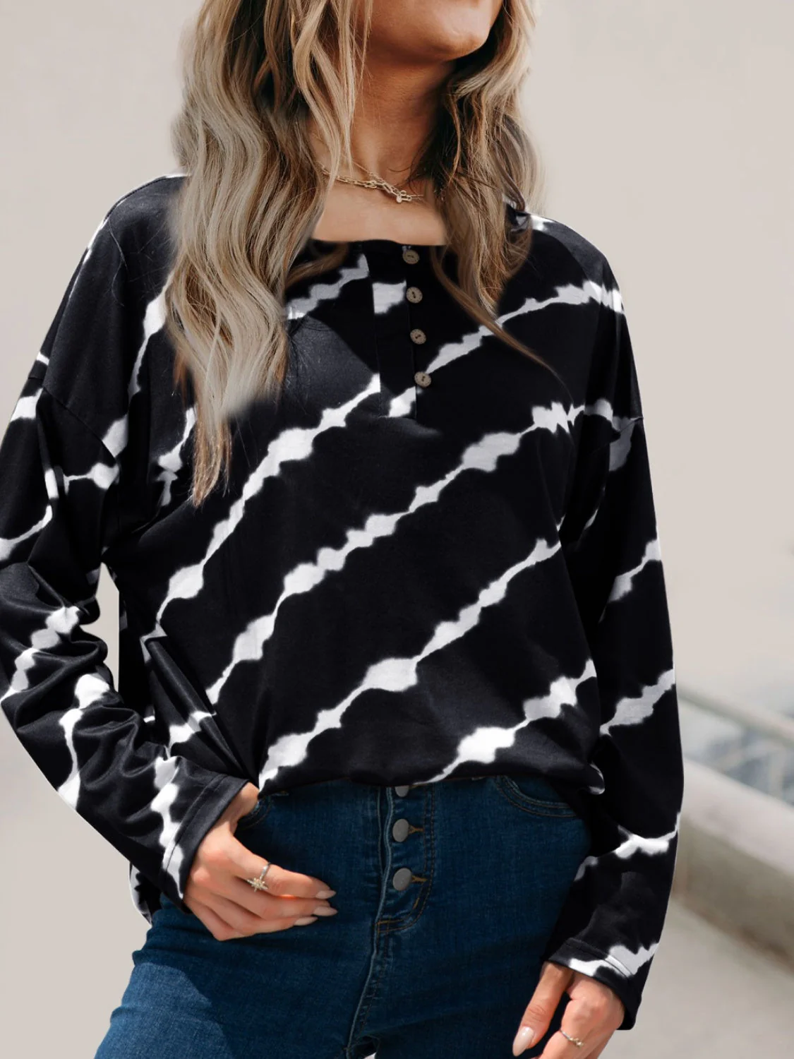 Striped Round Neck Long Sleeve T-Shirt - Image 5