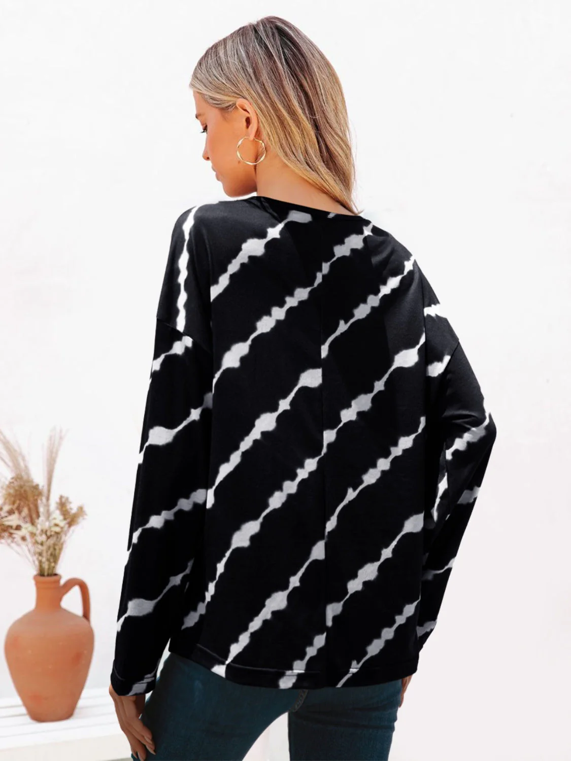 Striped Round Neck Long Sleeve T-Shirt - Image 6