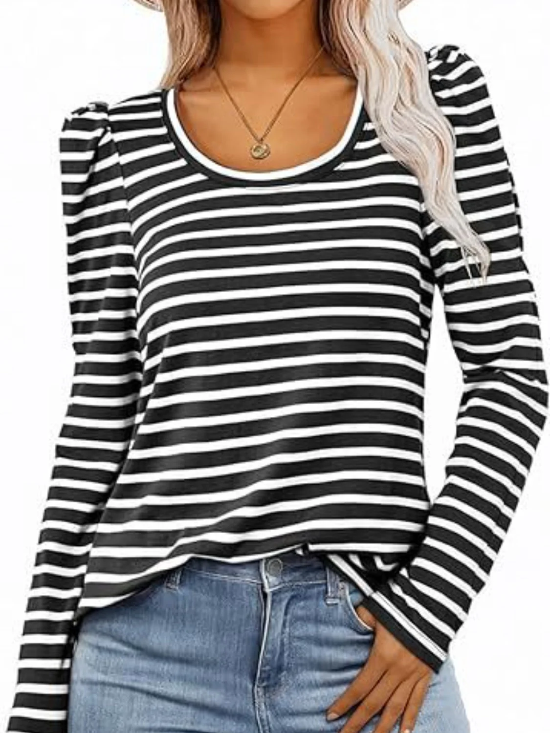 Striped Round Neck Long Sleeve T-Shirt - Image 11