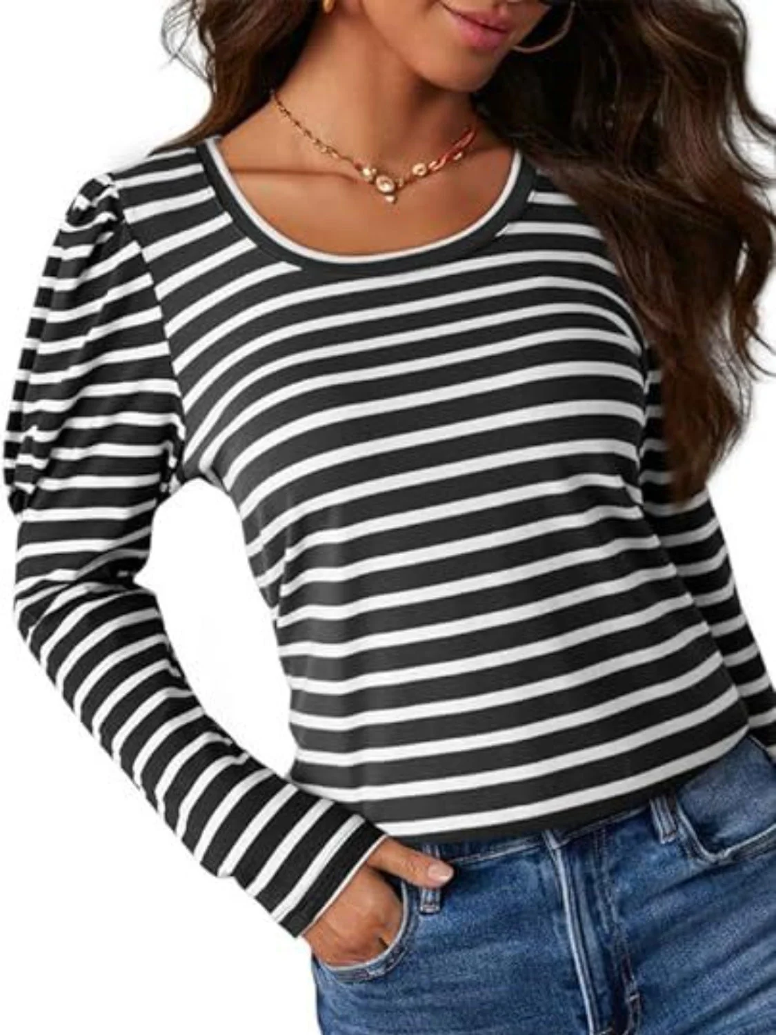 Striped Round Neck Long Sleeve T-Shirt - Image 12