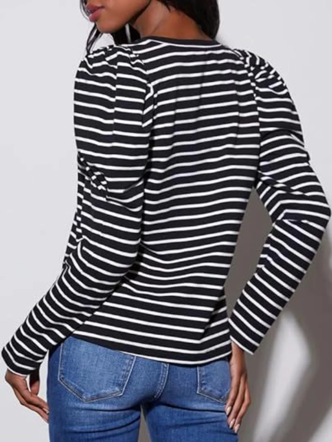 Striped Round Neck Long Sleeve T-Shirt - Image 13