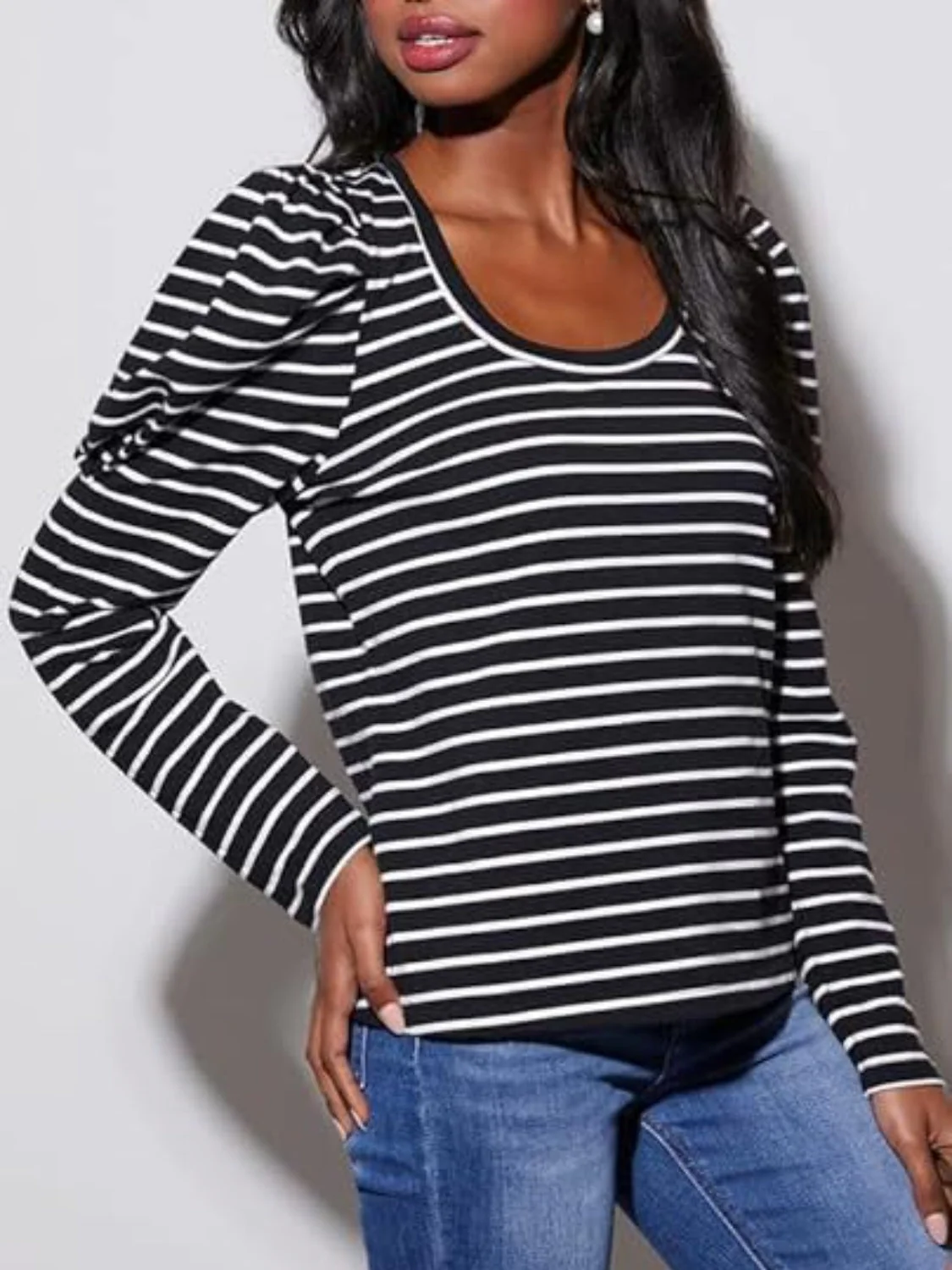 Striped Round Neck Long Sleeve T-Shirt - Image 14