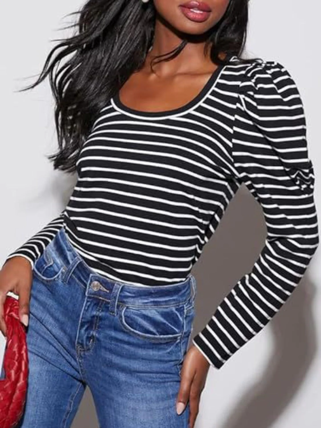 Striped Round Neck Long Sleeve T-Shirt - Image 15
