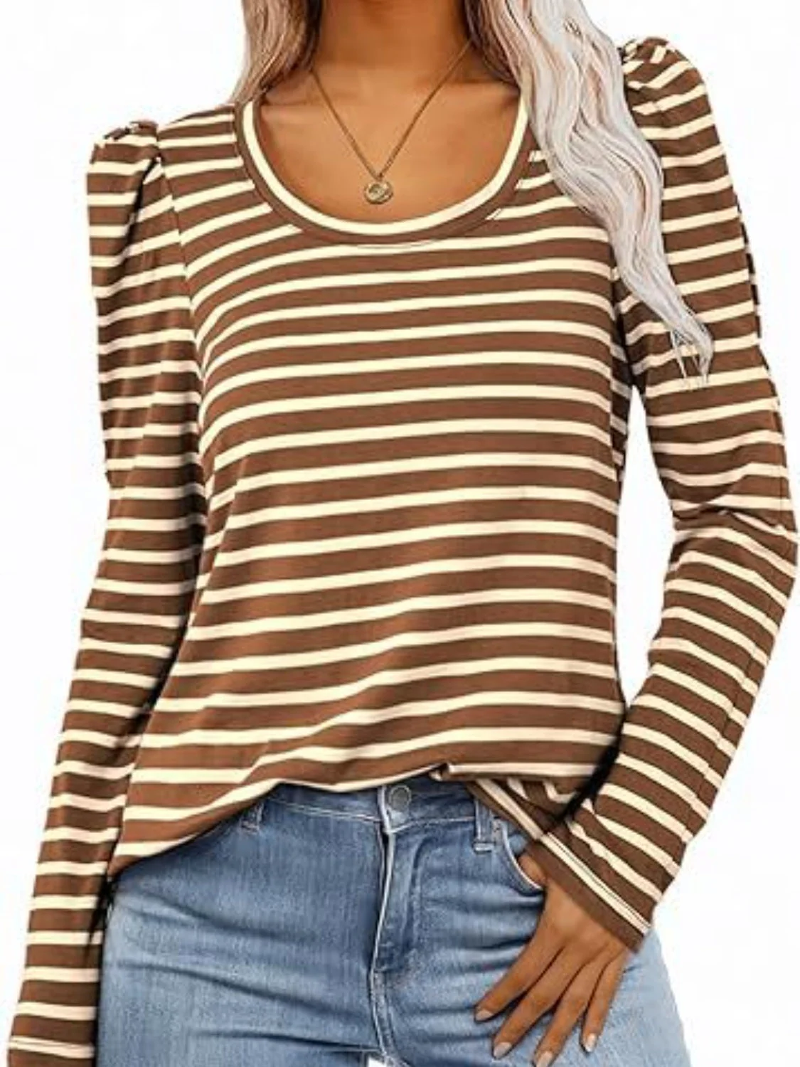 Striped Round Neck Long Sleeve T-Shirt - Image 16