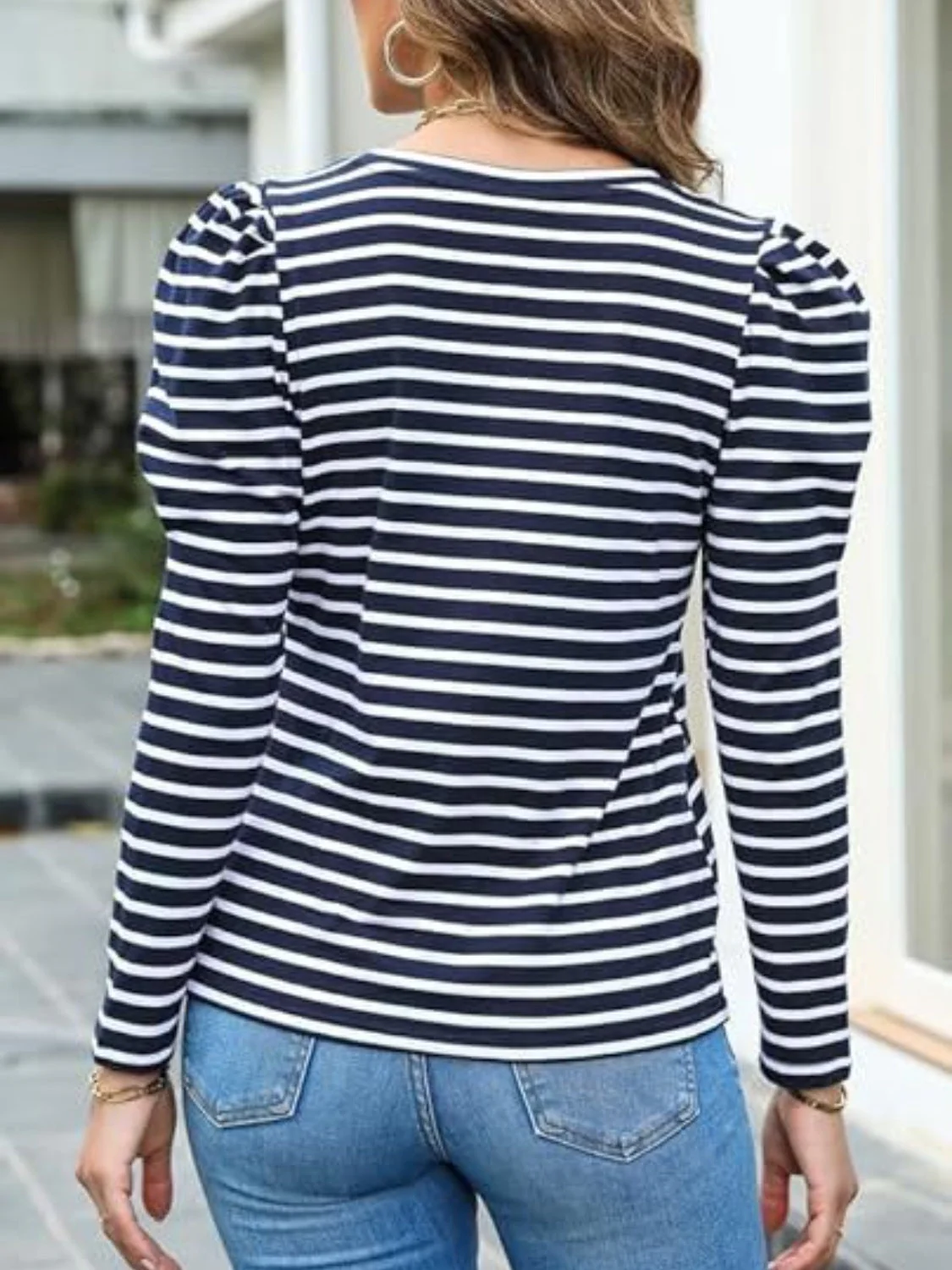 Striped Round Neck Long Sleeve T-Shirt - Image 2