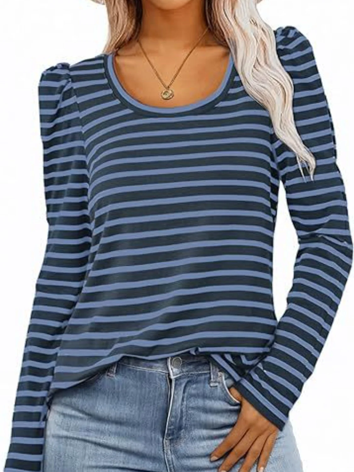 Striped Round Neck Long Sleeve T-Shirt - Image 20