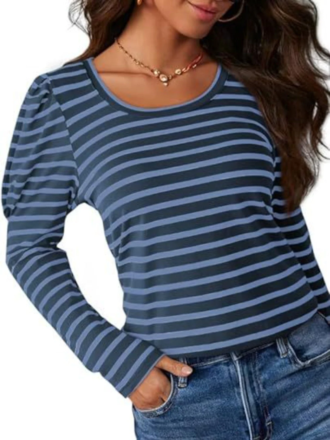 Striped Round Neck Long Sleeve T-Shirt - Image 21