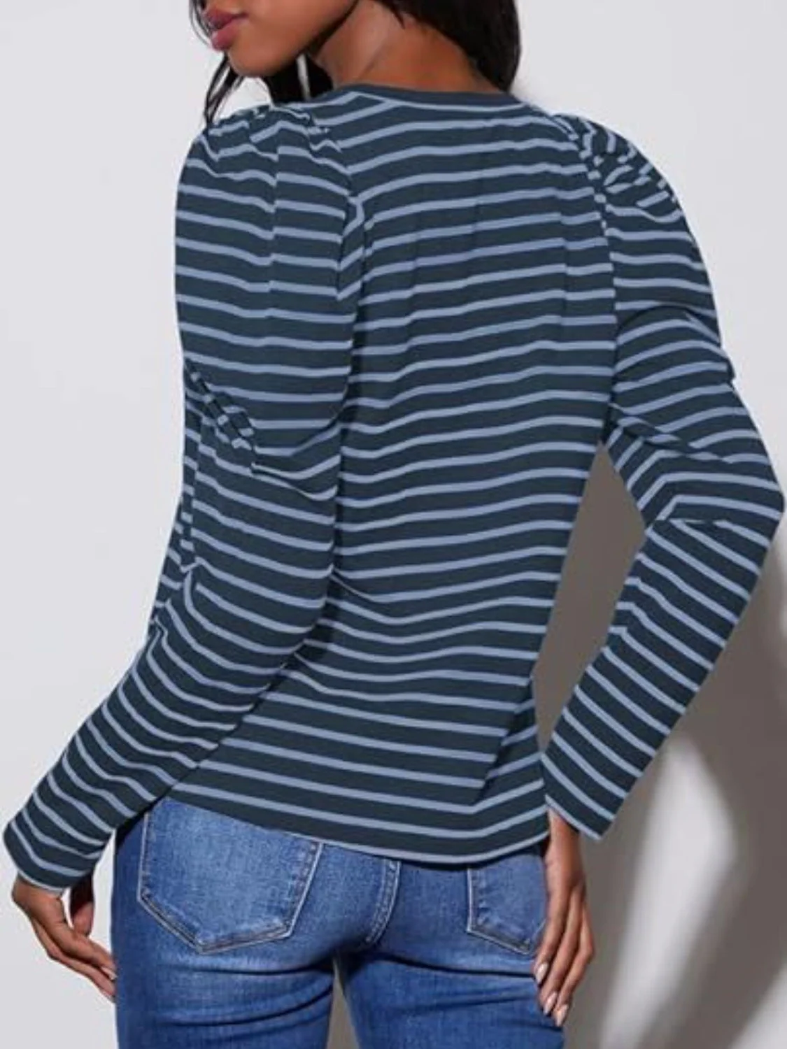 Striped Round Neck Long Sleeve T-Shirt - Image 22