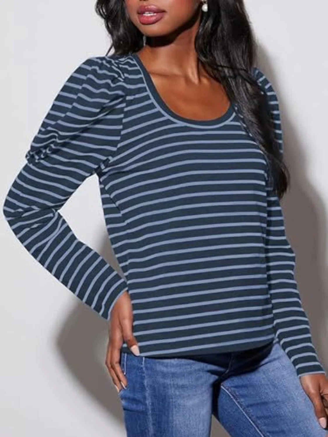 Striped Round Neck Long Sleeve T-Shirt - Image 23