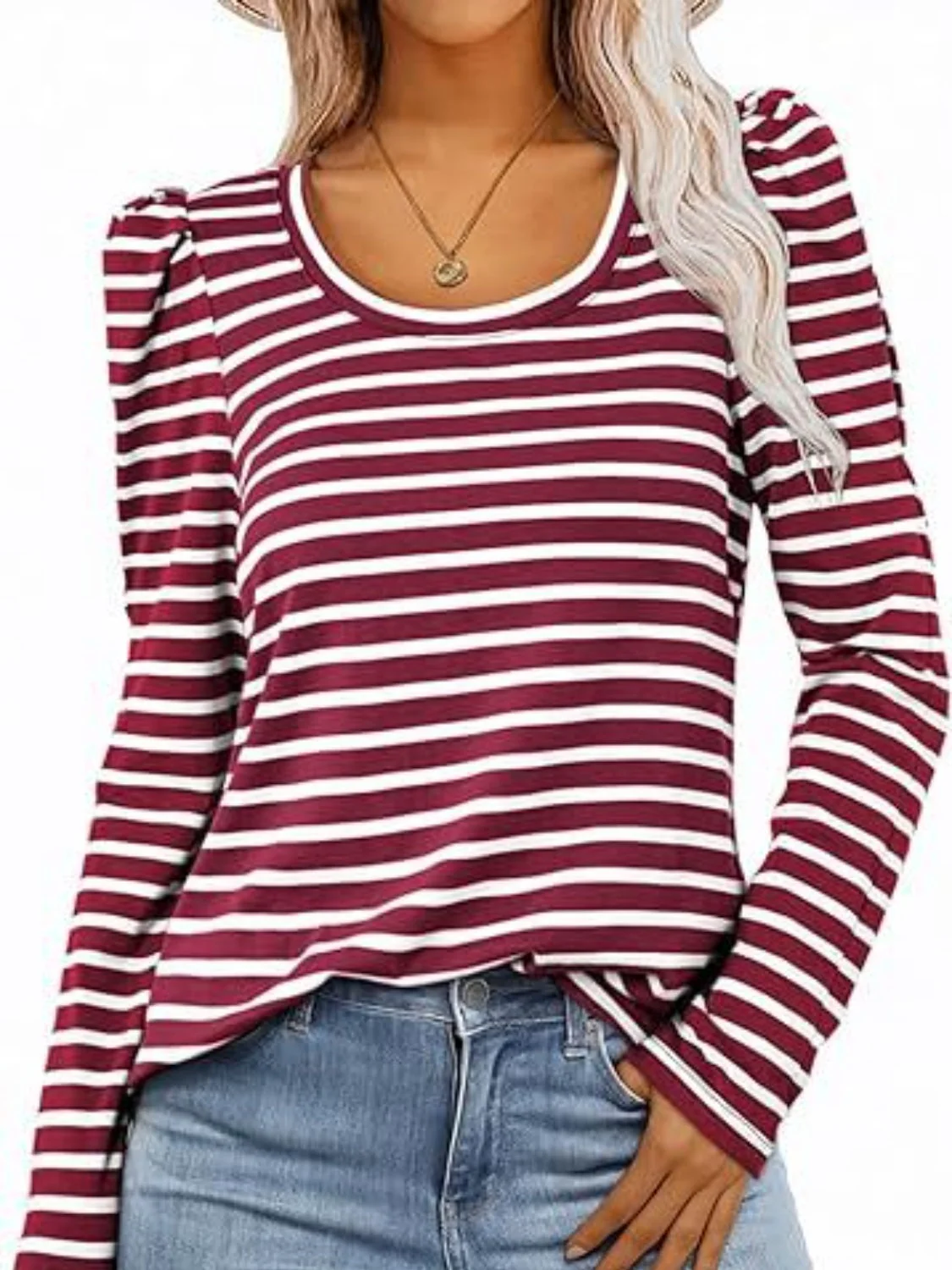 Striped Round Neck Long Sleeve T-Shirt - Image 24