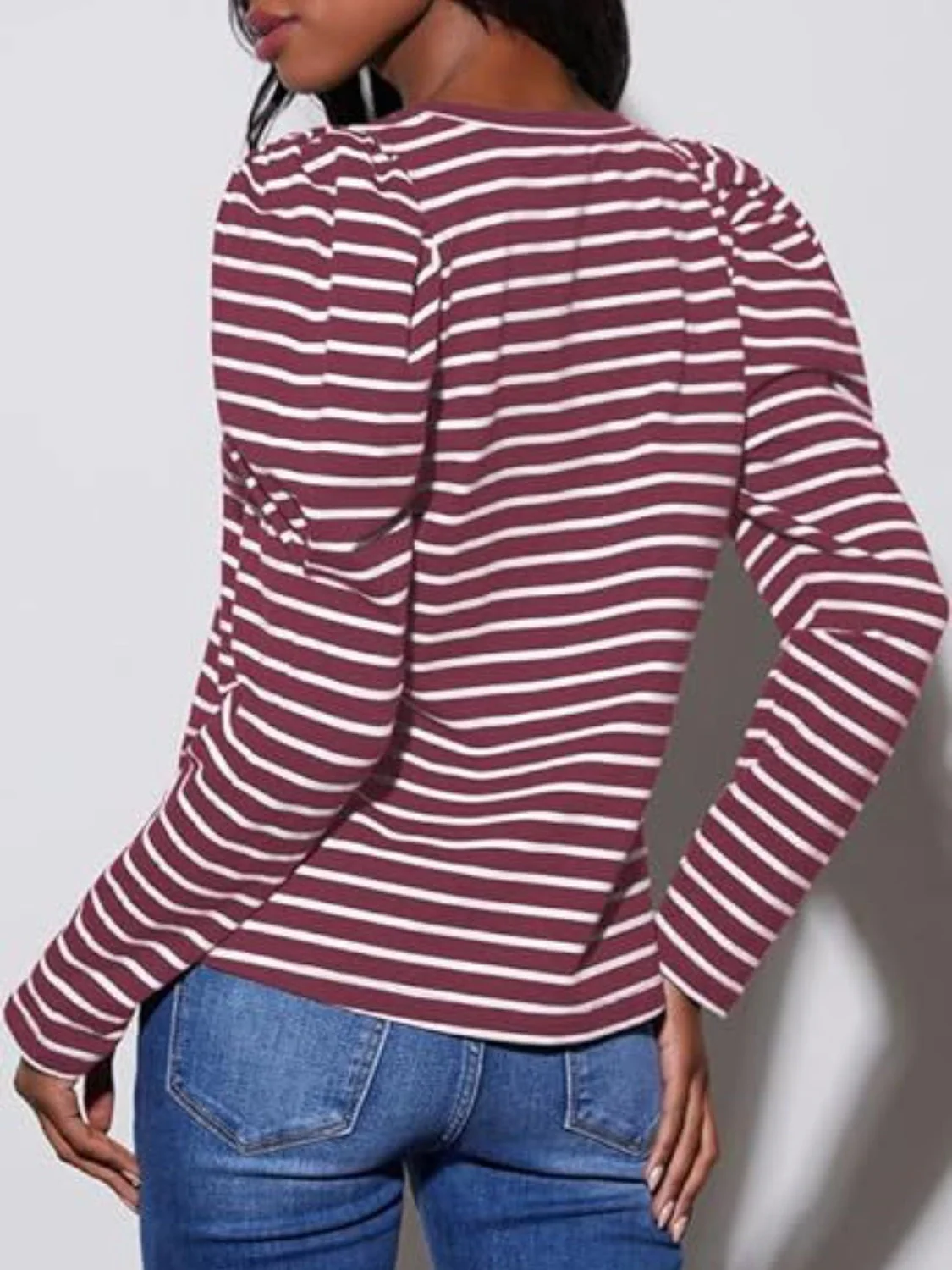 Striped Round Neck Long Sleeve T-Shirt - Image 27