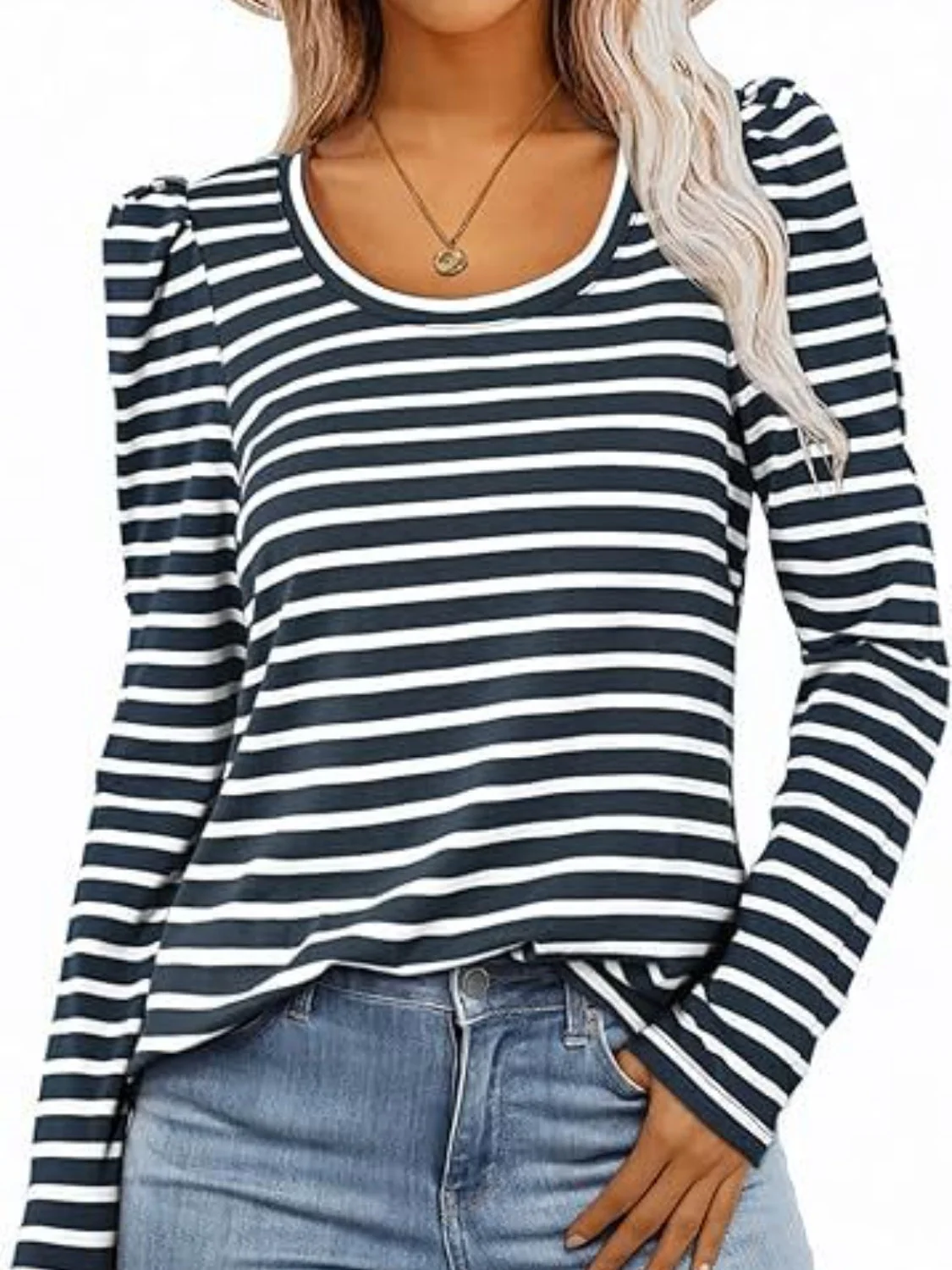 Striped Round Neck Long Sleeve T-Shirt - Image 4