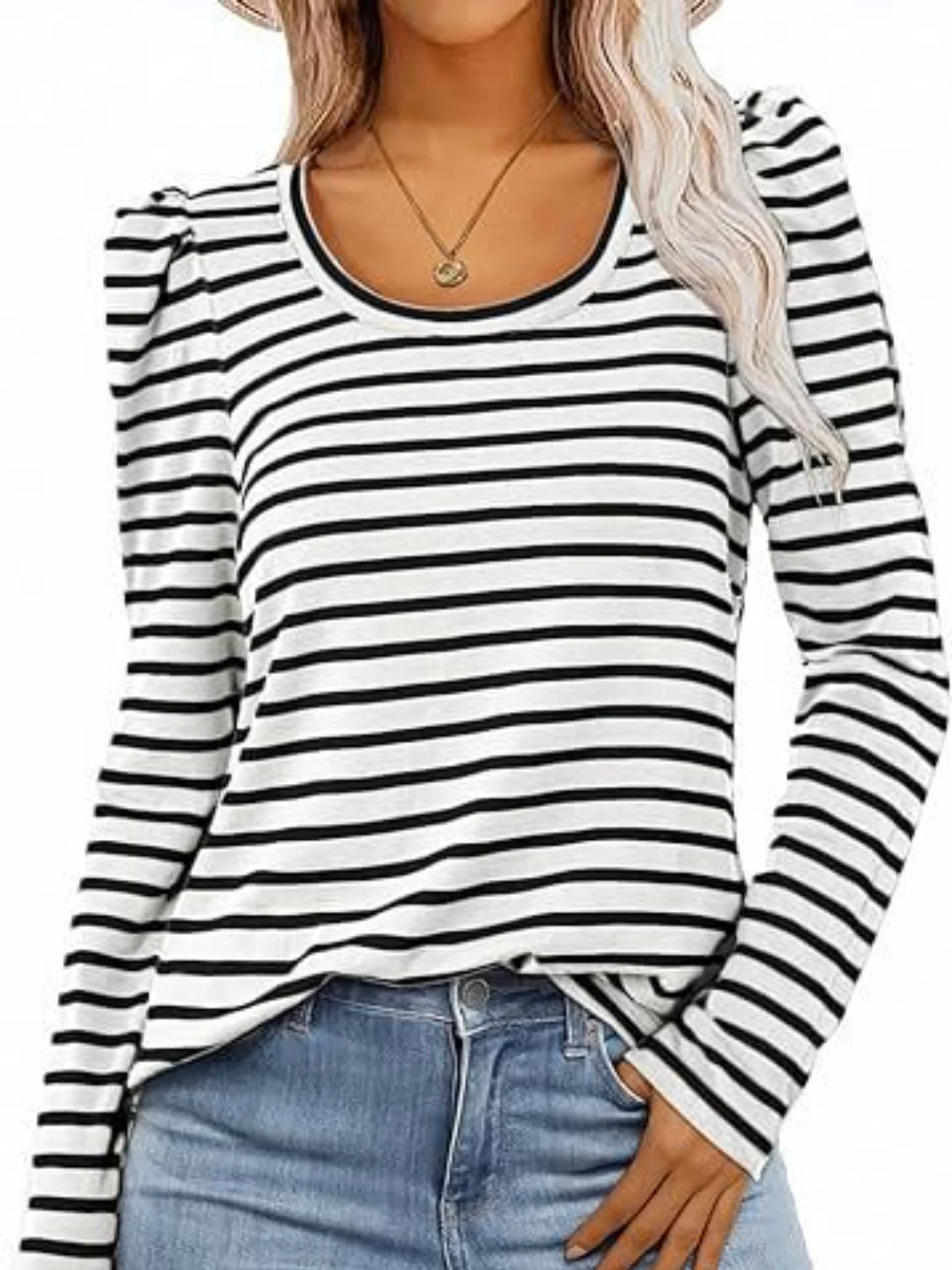 Striped Round Neck Long Sleeve T-Shirt - Image 6