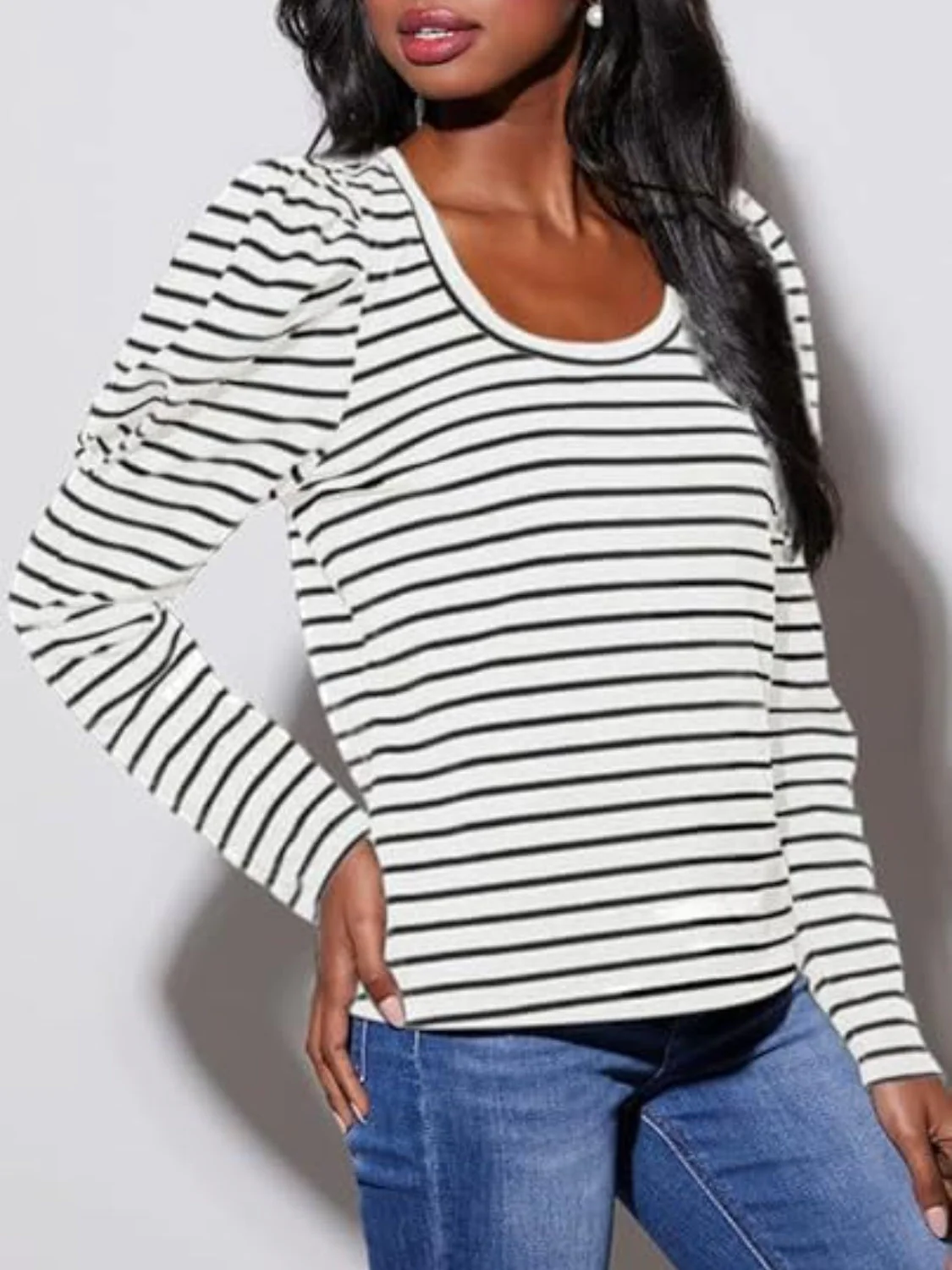 Striped Round Neck Long Sleeve T-Shirt - Image 7