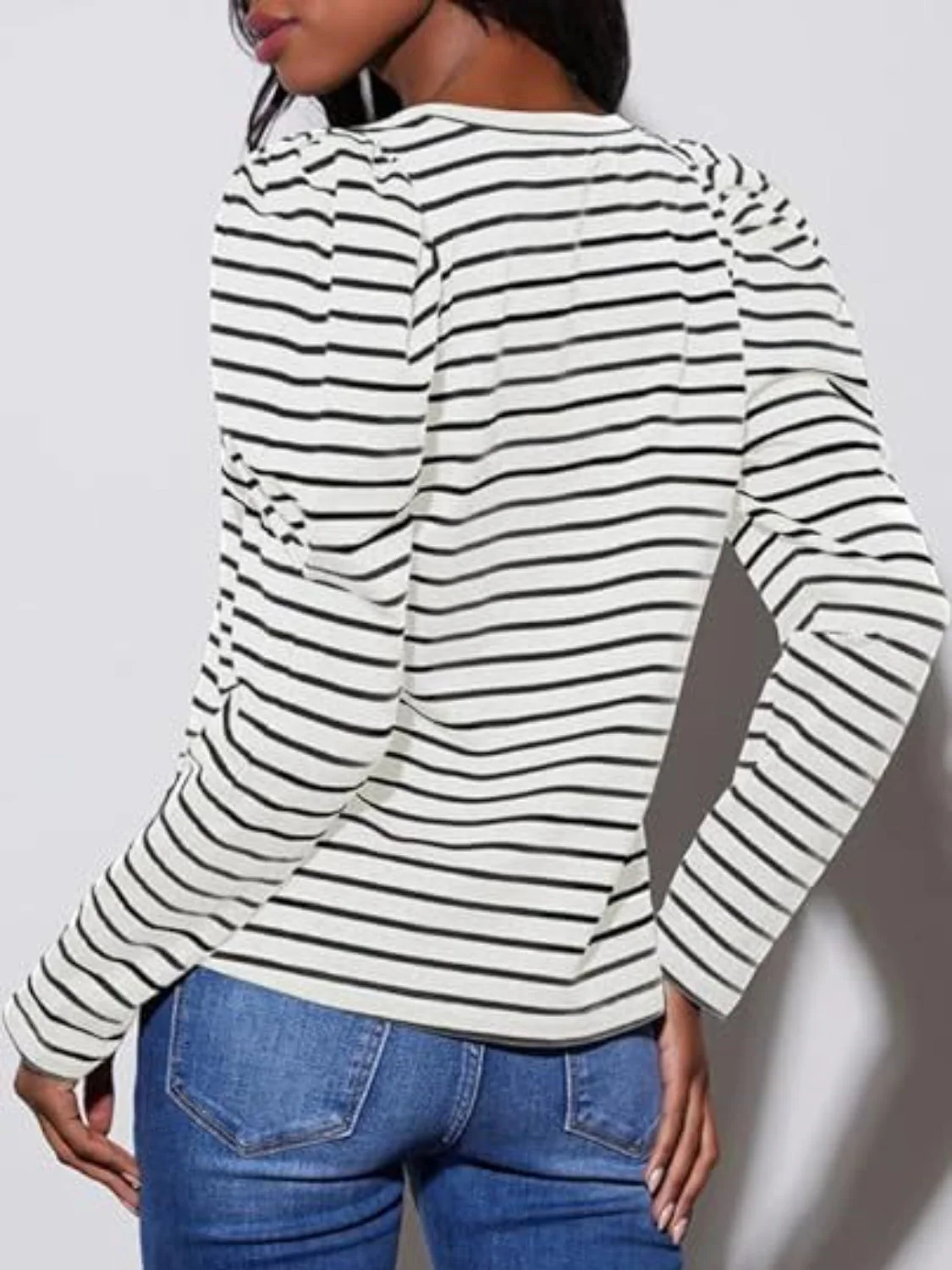 Striped Round Neck Long Sleeve T-Shirt - Image 8