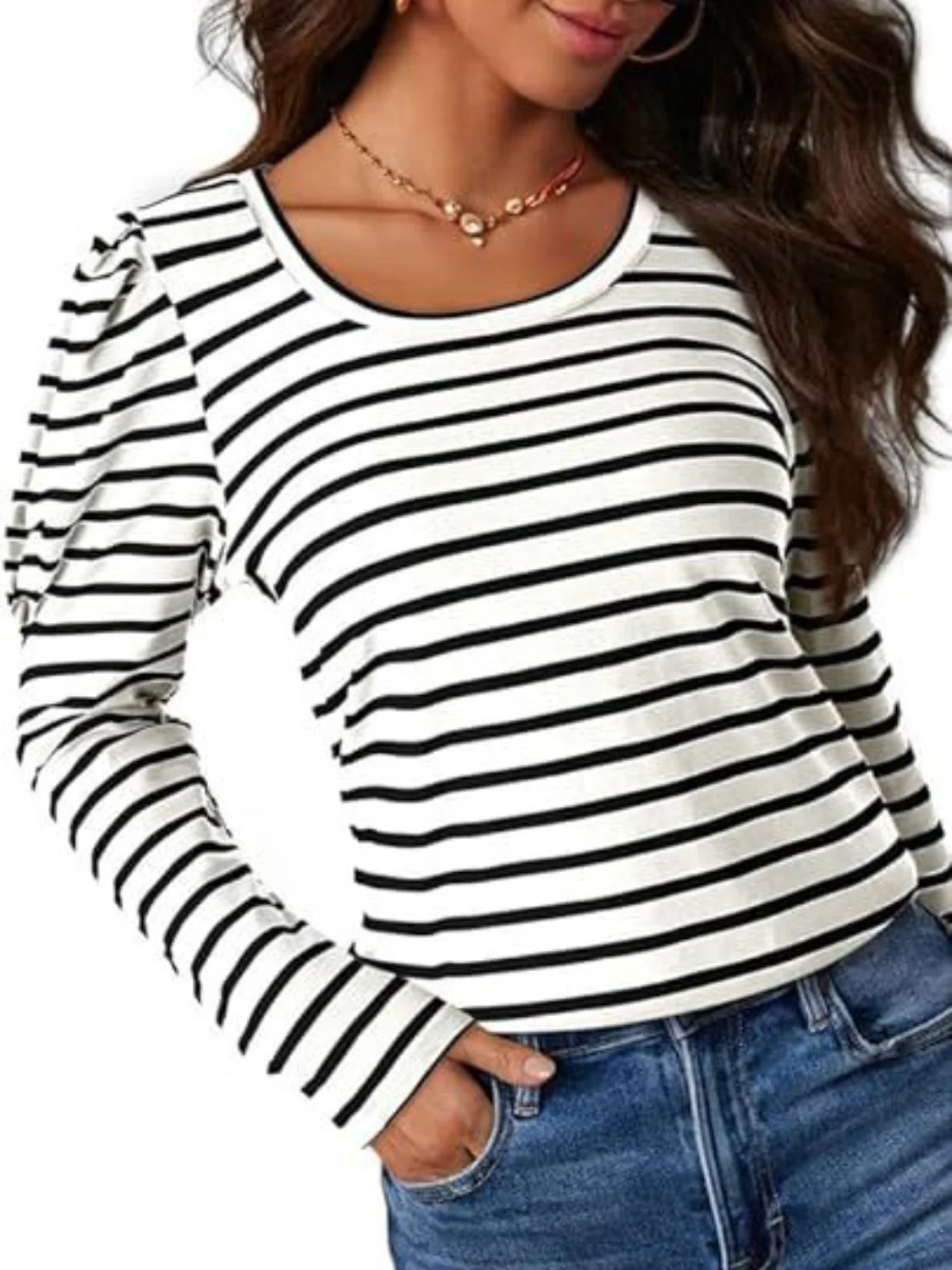 Striped Round Neck Long Sleeve T-Shirt - Image 9
