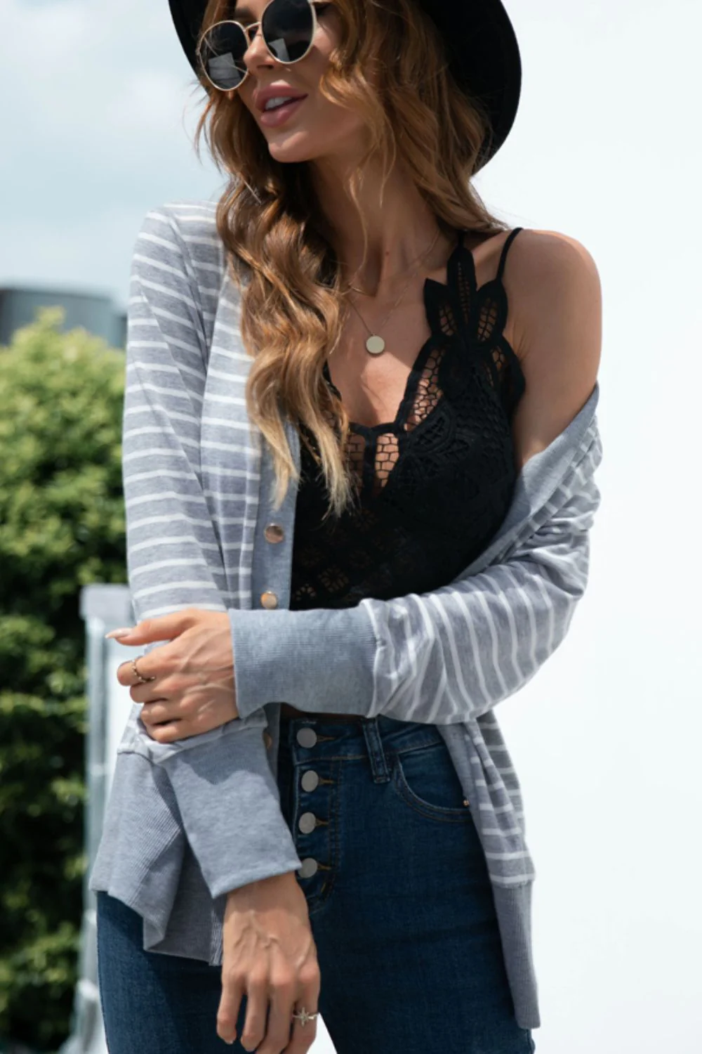 Striped Snap Down Long Sleeve Cardigan - Image 7