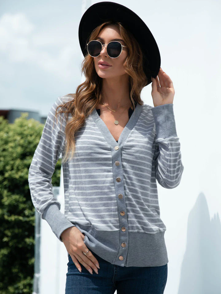 Striped Snap Down Long Sleeve Cardigan - Image 8